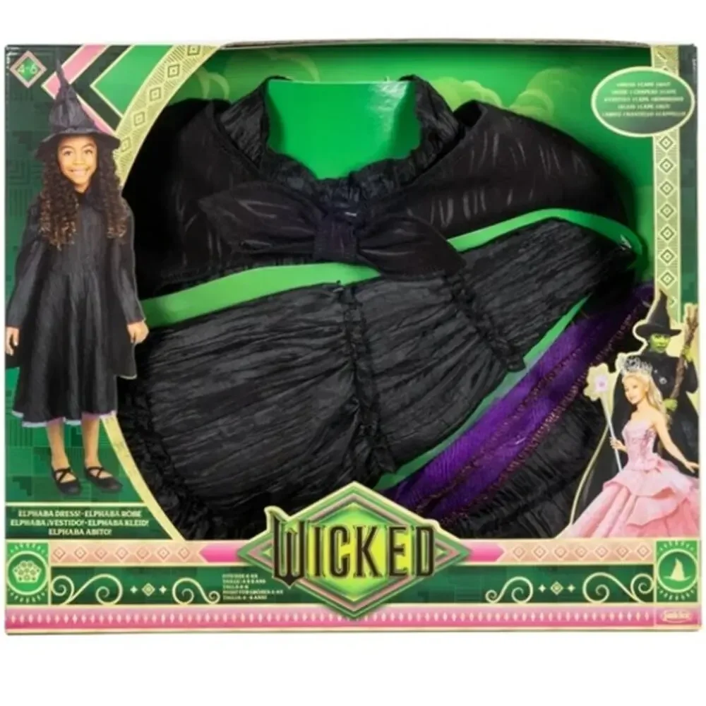 Wicked Deluxe Elphaba Black Dress & Accessories Girls Child Dress Up Size 4-6X